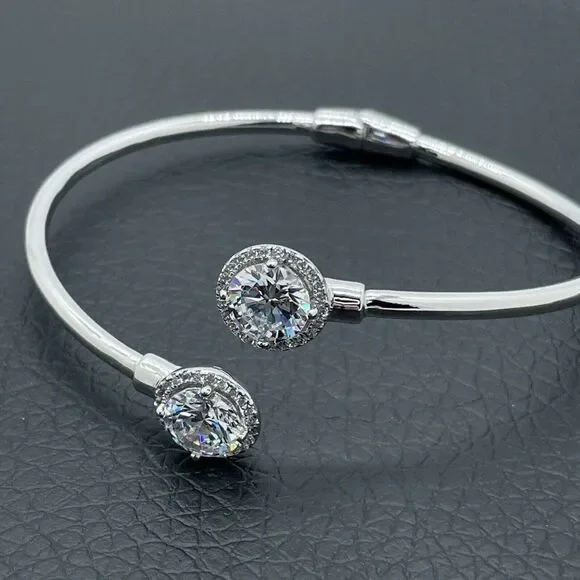 Bypass Bracelet Sterling Silver Simulated Diamonds Round Cut Absolute 4.28ctw - Picture 11 of 14